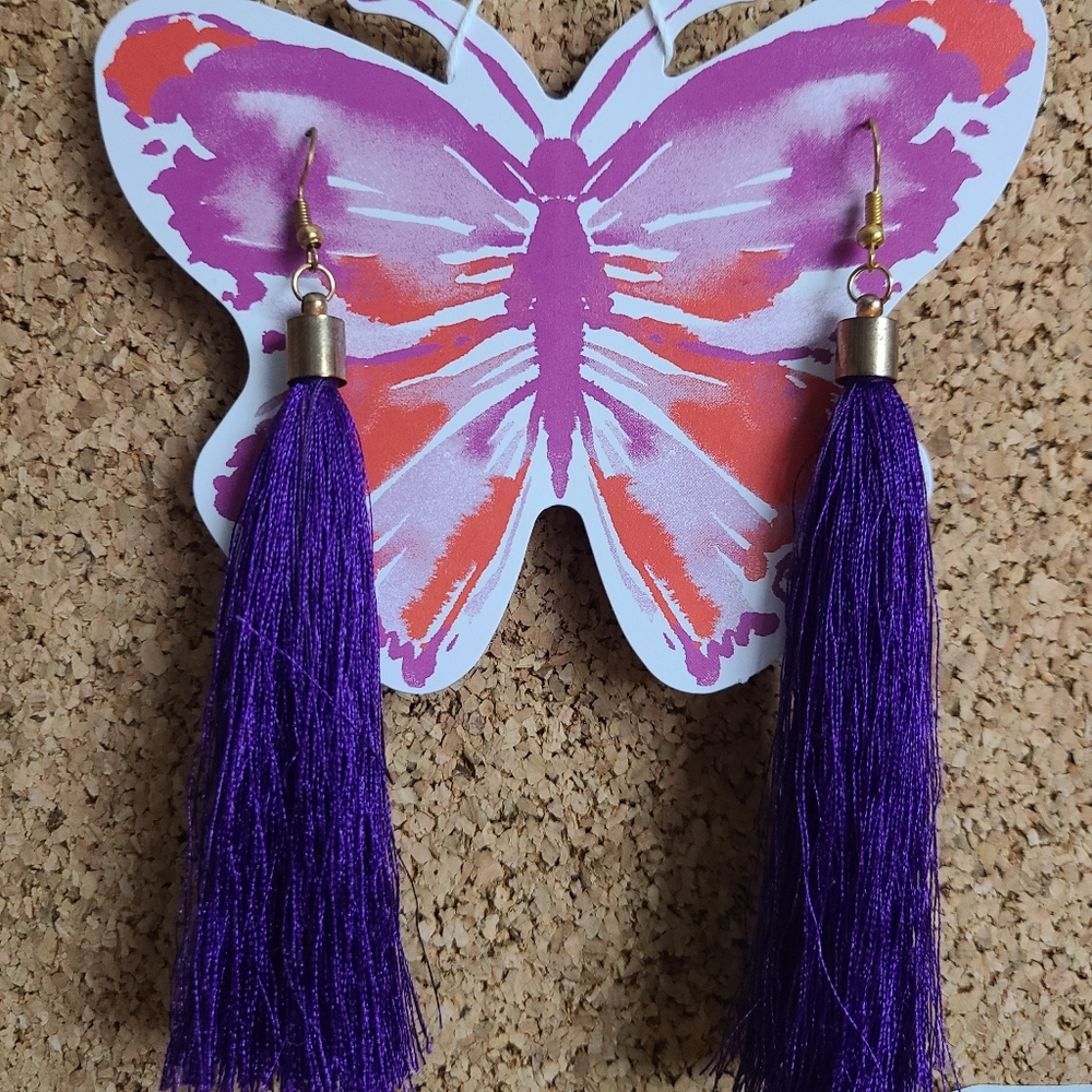 Purple dangle tassel earrings